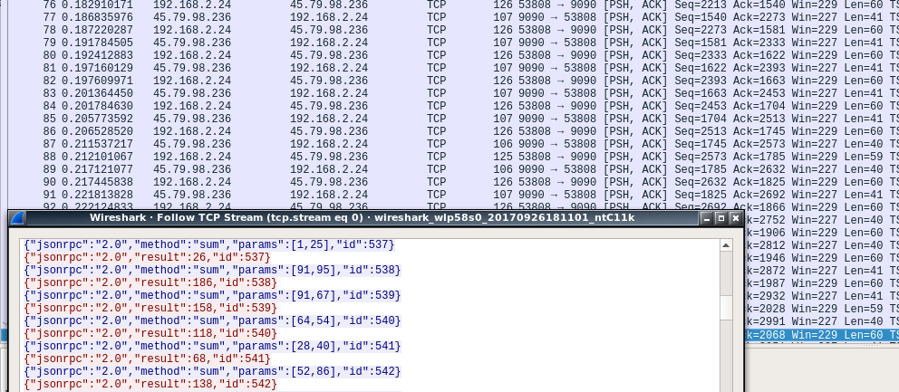 Wireshark Capture of TCP/JSON Traffic